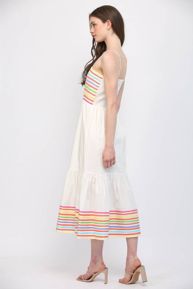 FATE - MULTI  COLOR STRIPE SPAGHETTI STRAP MIDI DRESS FD35886