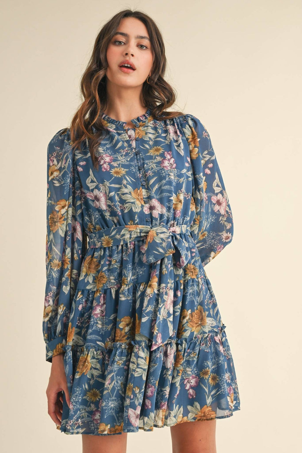 EXCLUSIVE PRINT PUFF SLEEVE BUTTON DOWN MINI DRESS