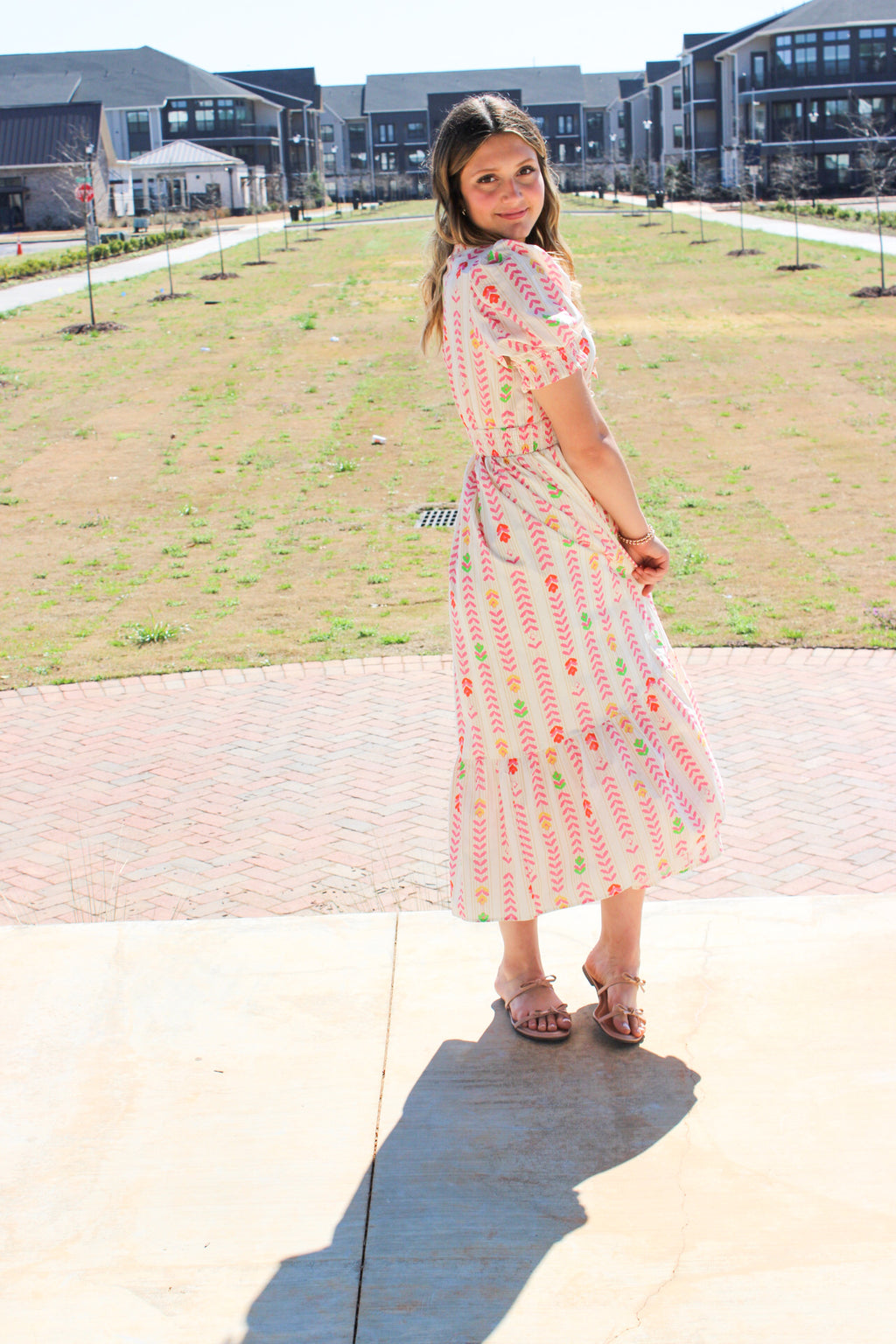 Vibrant Ruffle Smocked Midi Dress