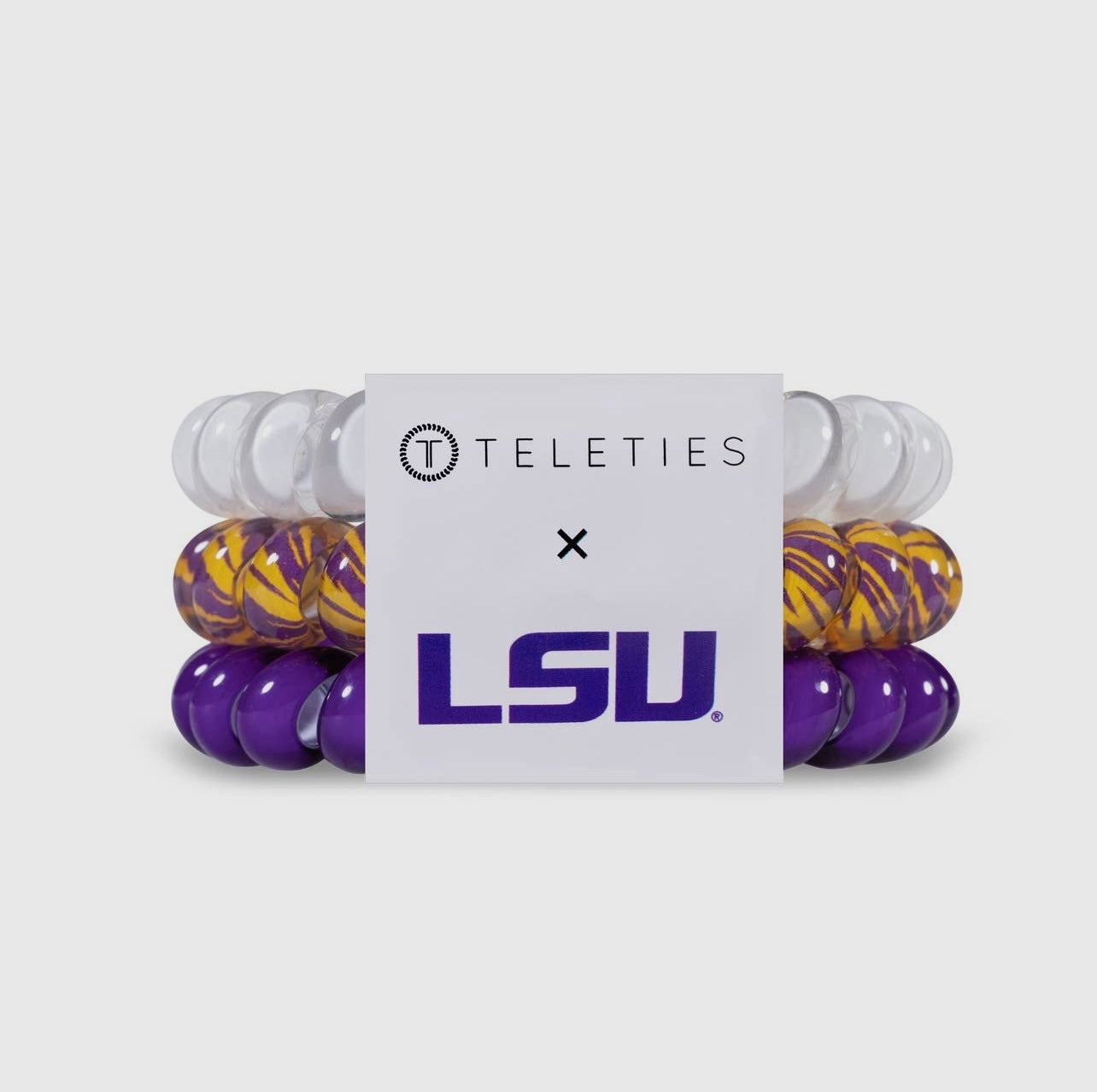 3-pack of Louisiana State University Collegiate Teleties with gold and purple.