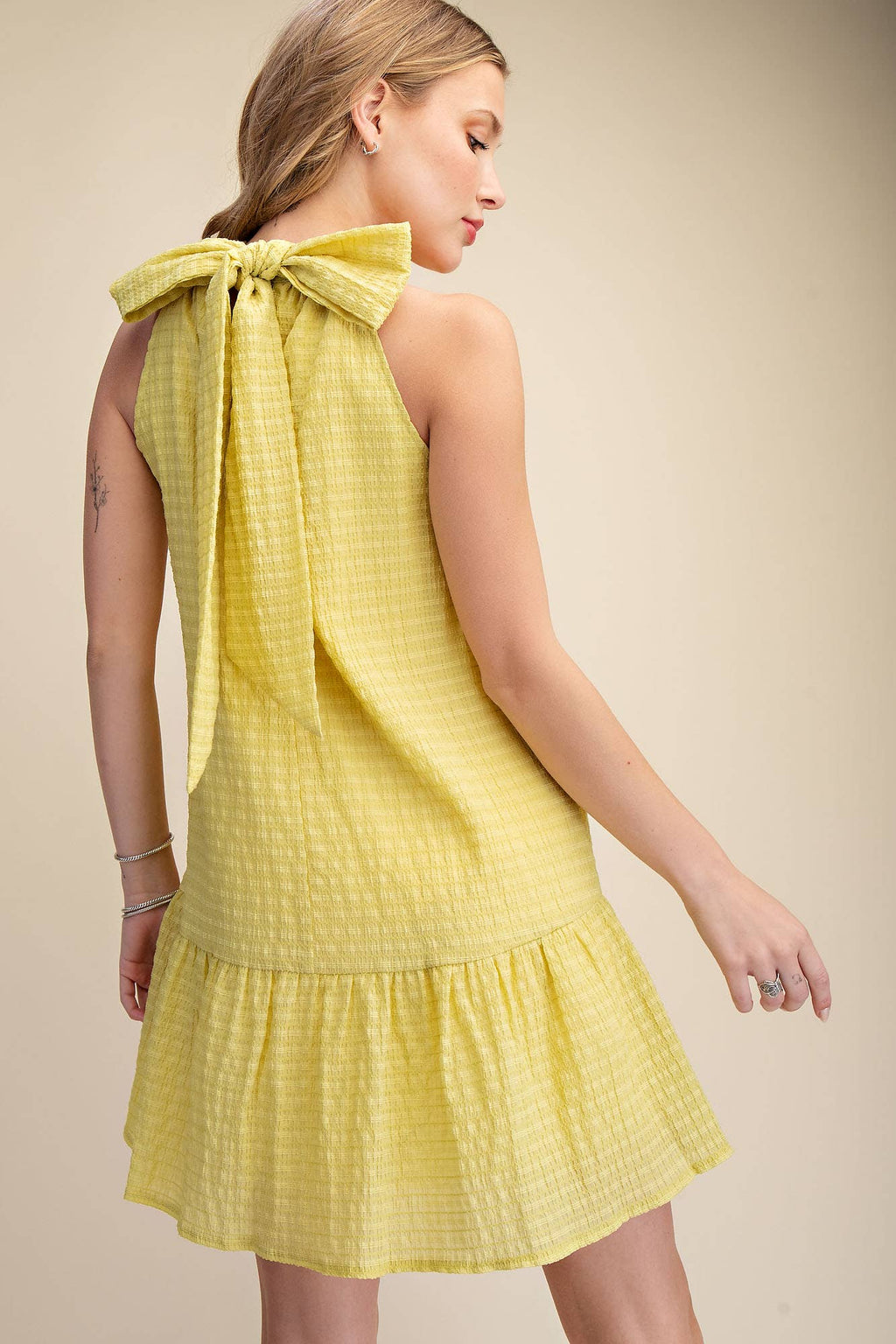 Glam - Bow Neck Halter Mini Dress