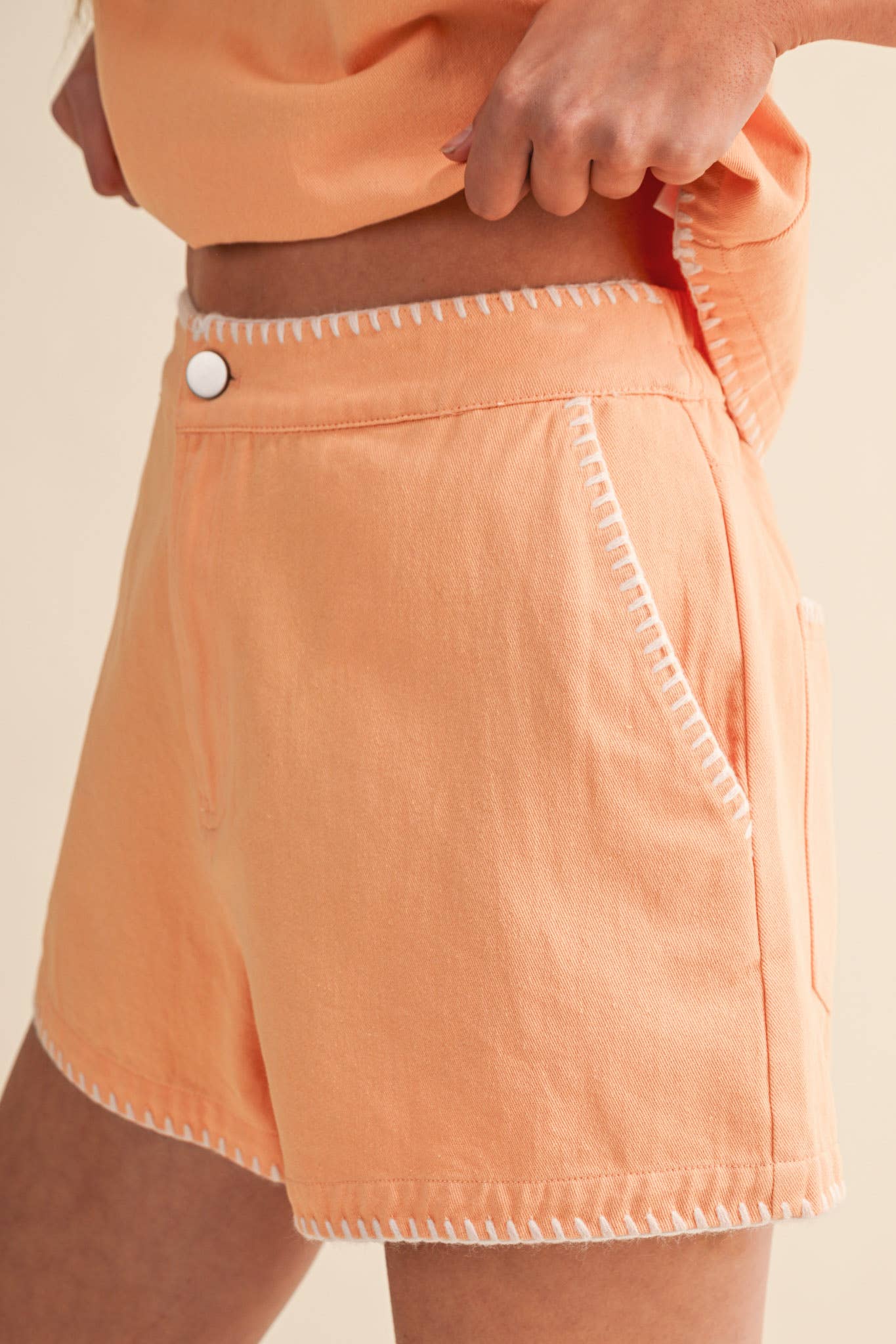 WHIPSTITCH DENIM CROP TOP AND SHORTS SET MPST4627