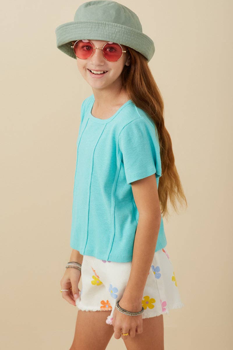 Girls Self Binding Caged Knit T Shirt