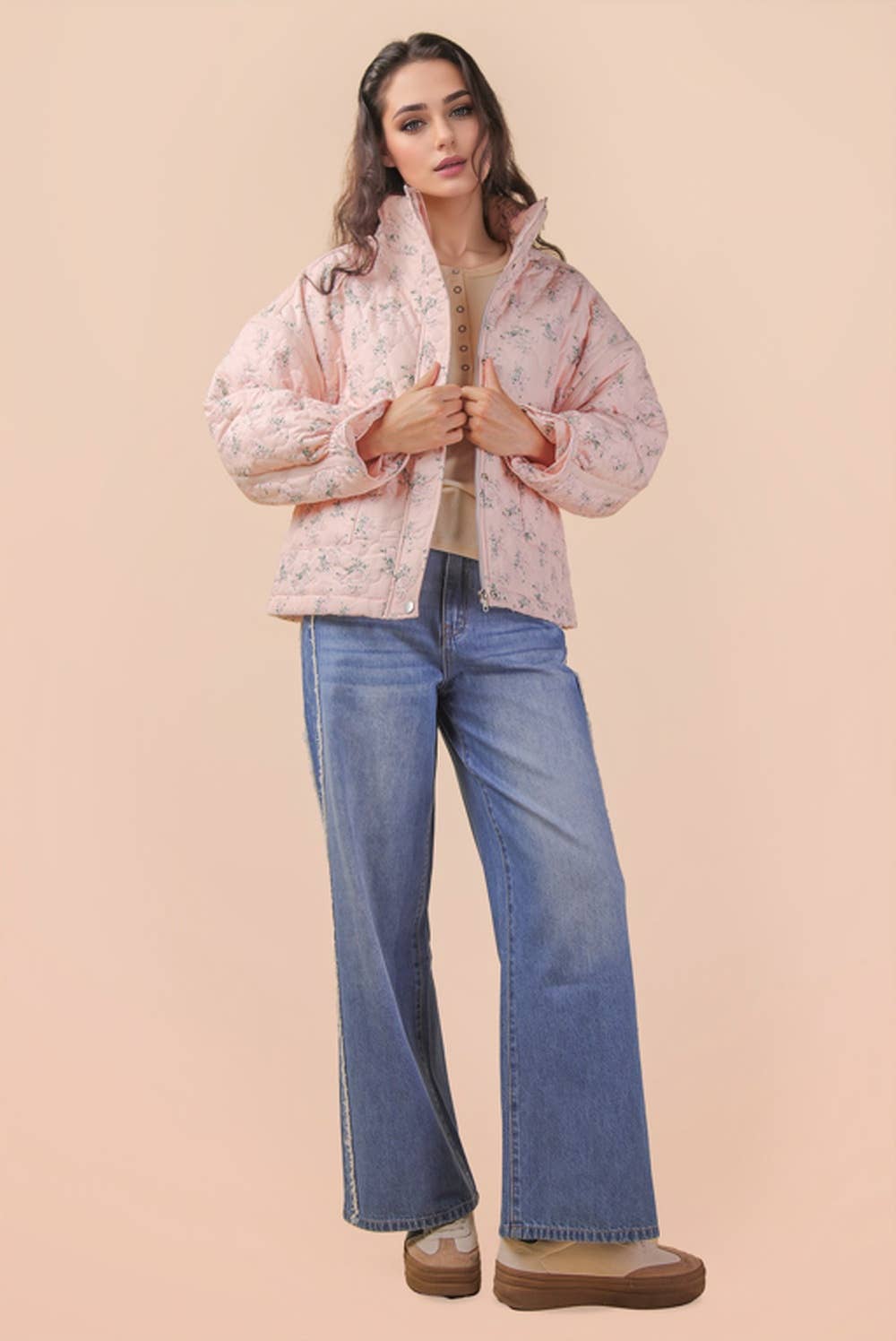 Floral Print Quilted Oversized Casual Jacket