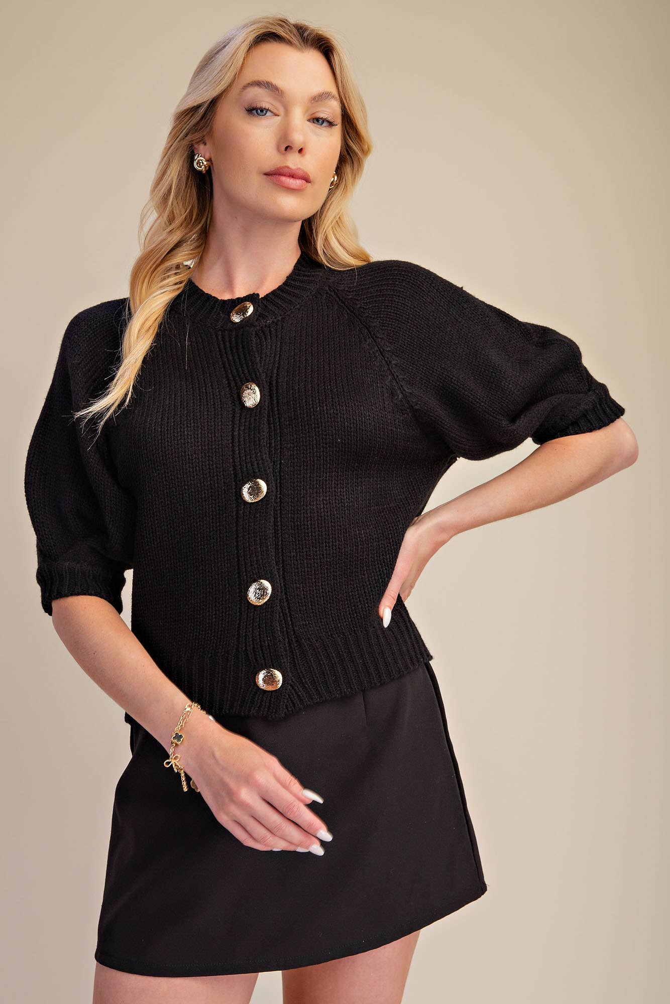 Glam - Puff Sleeve Sweater Cardigan