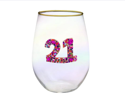 Stemless Beaded Birthday Wine Glass