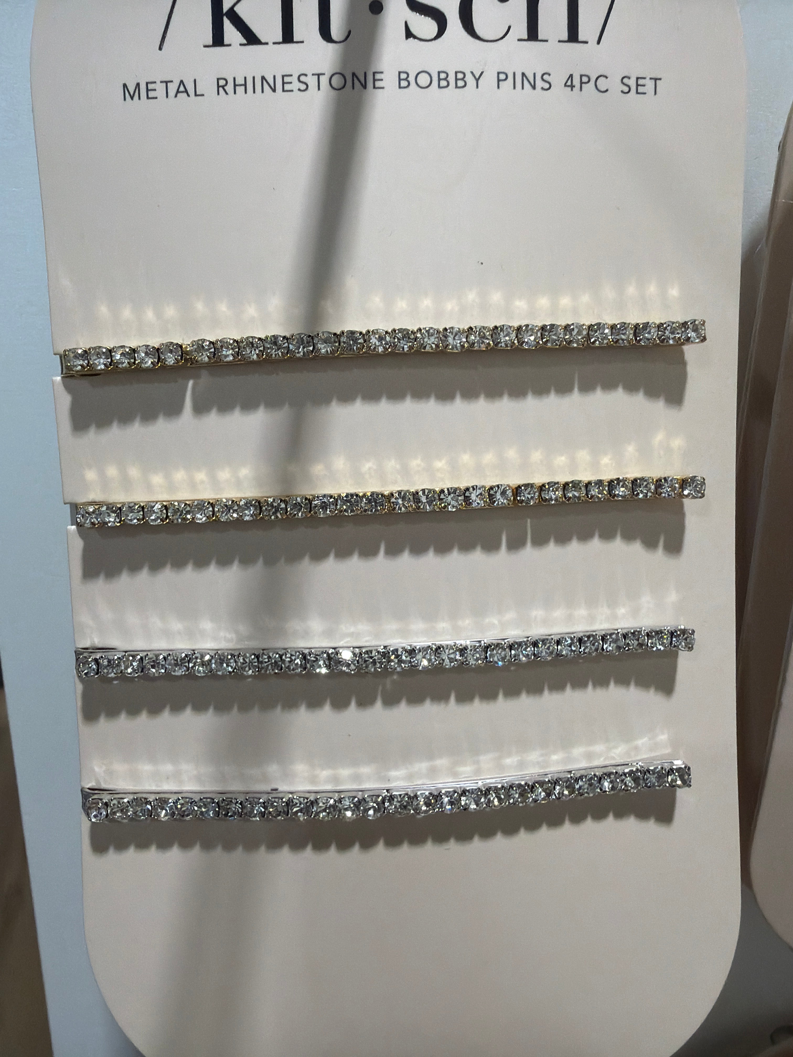 Metal Rhinestone Extra Long Bobby Pins 4pc Set - Gold/Silver