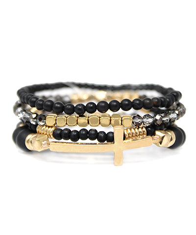Set Of 4 Beaded Cross Bracelets
