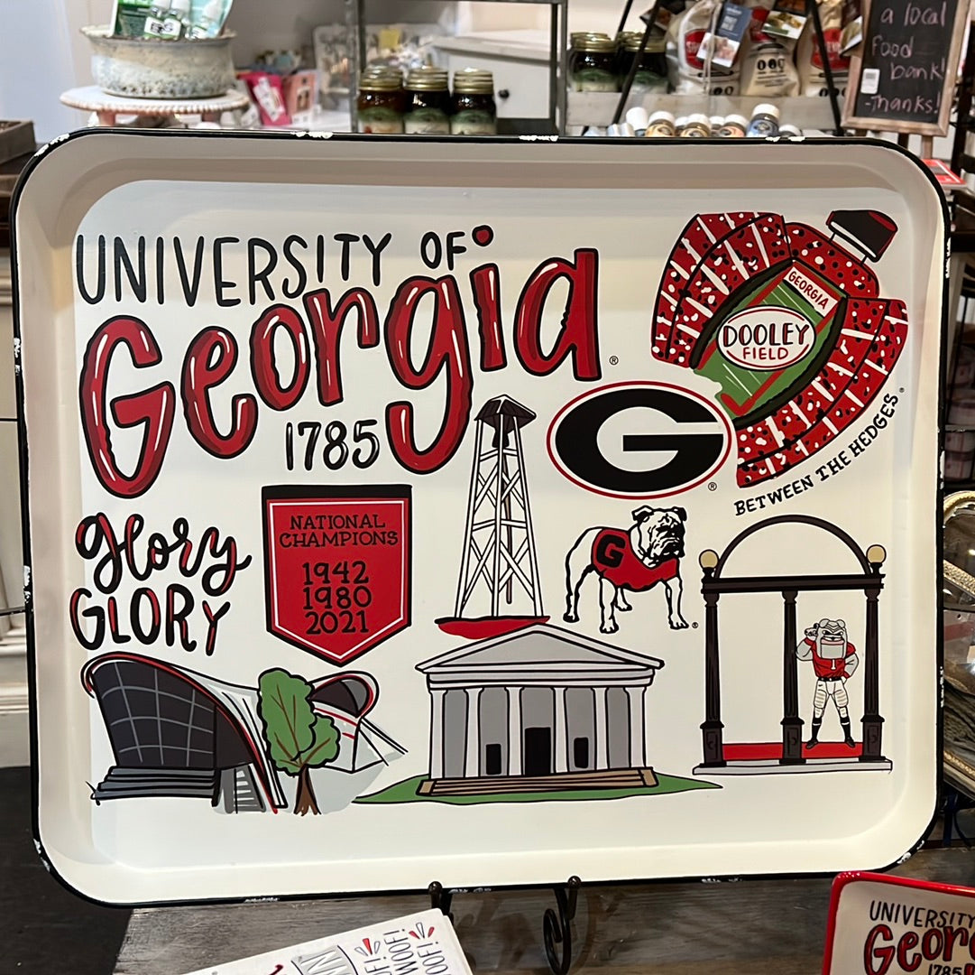 White tray with depictions of the University of Georgia.