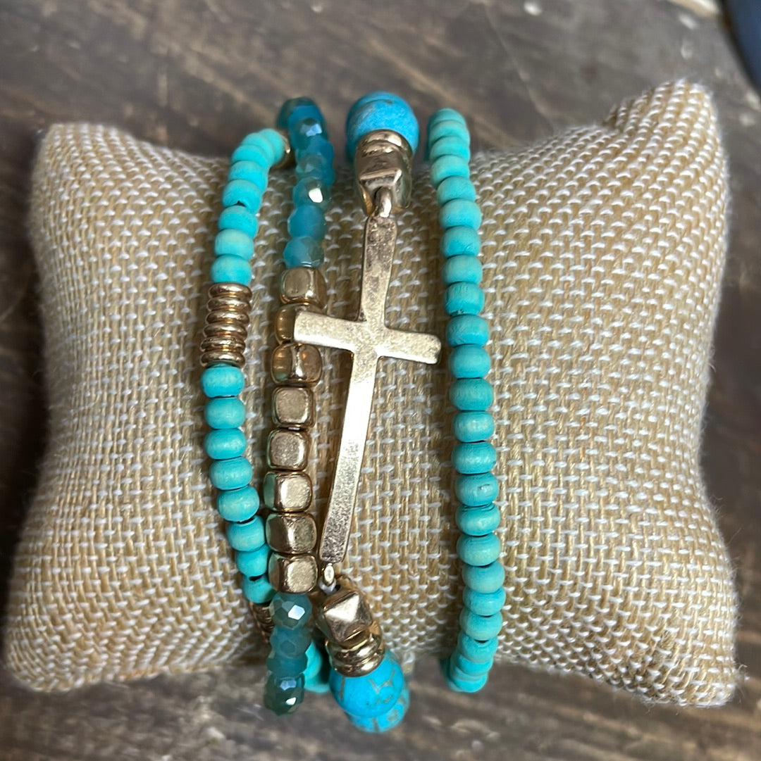 Set Of 4 Beaded Cross Bracelets