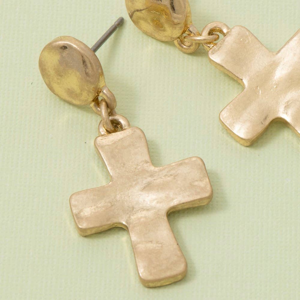 Vintage Metallic Cross Stud Dangle Earrings