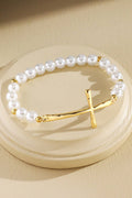 Urbanista - Single Layer Pearl Cross Stretch Bracelet