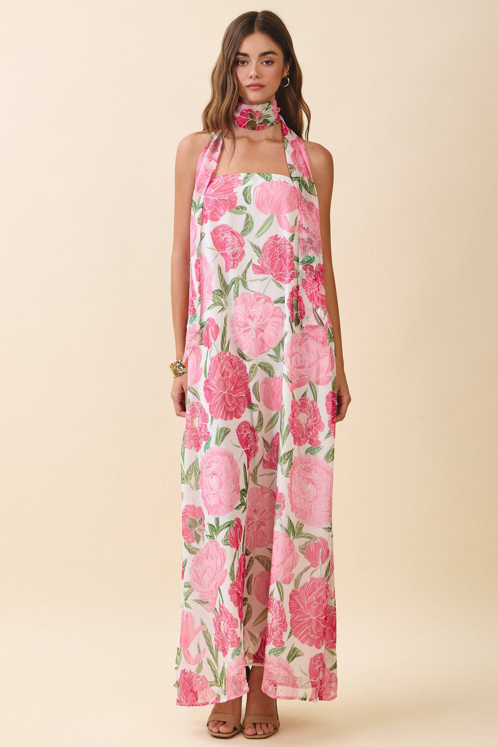 Floral Maxi Dress with Convertible Scarf