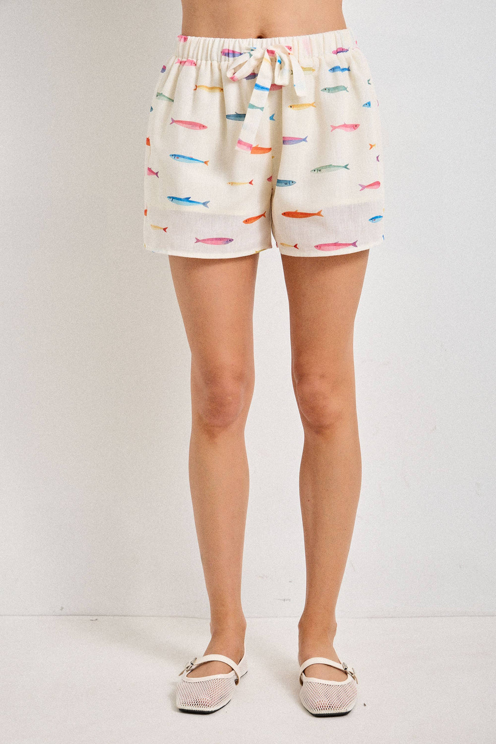 Baevely by Wellmade USA - FISH PRINT DRAWSTRING SHORTS