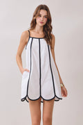 Contrast Trims Detail Scalloped Hem Mini Dress