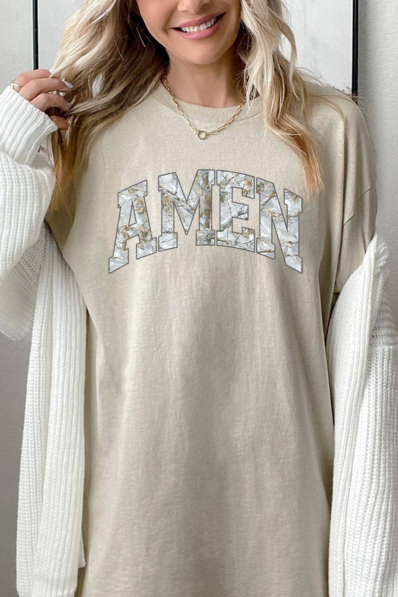 COLORBEAR - Amen Camo Wood Graphic Heavy Cotton Tee