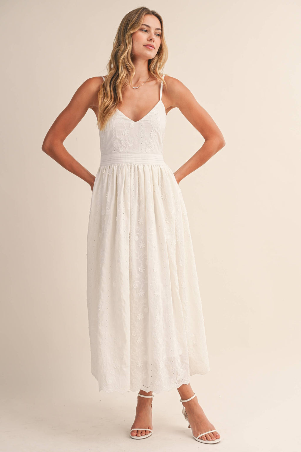 Klesis - ID9523 3D FLORAL DETAILED LACE MIDI DRESS