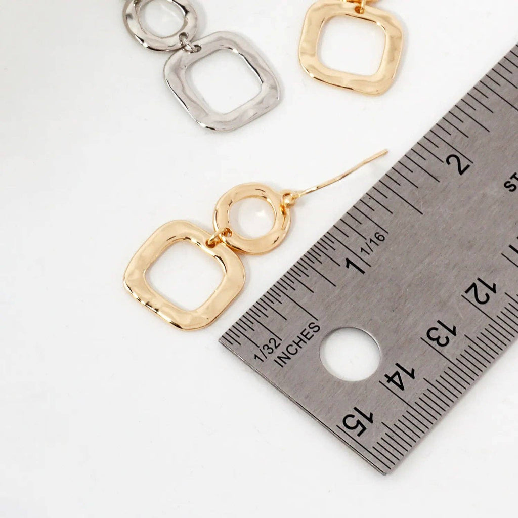 Wild Honey - Geometric Hammered Dual Tier Drop Earrings