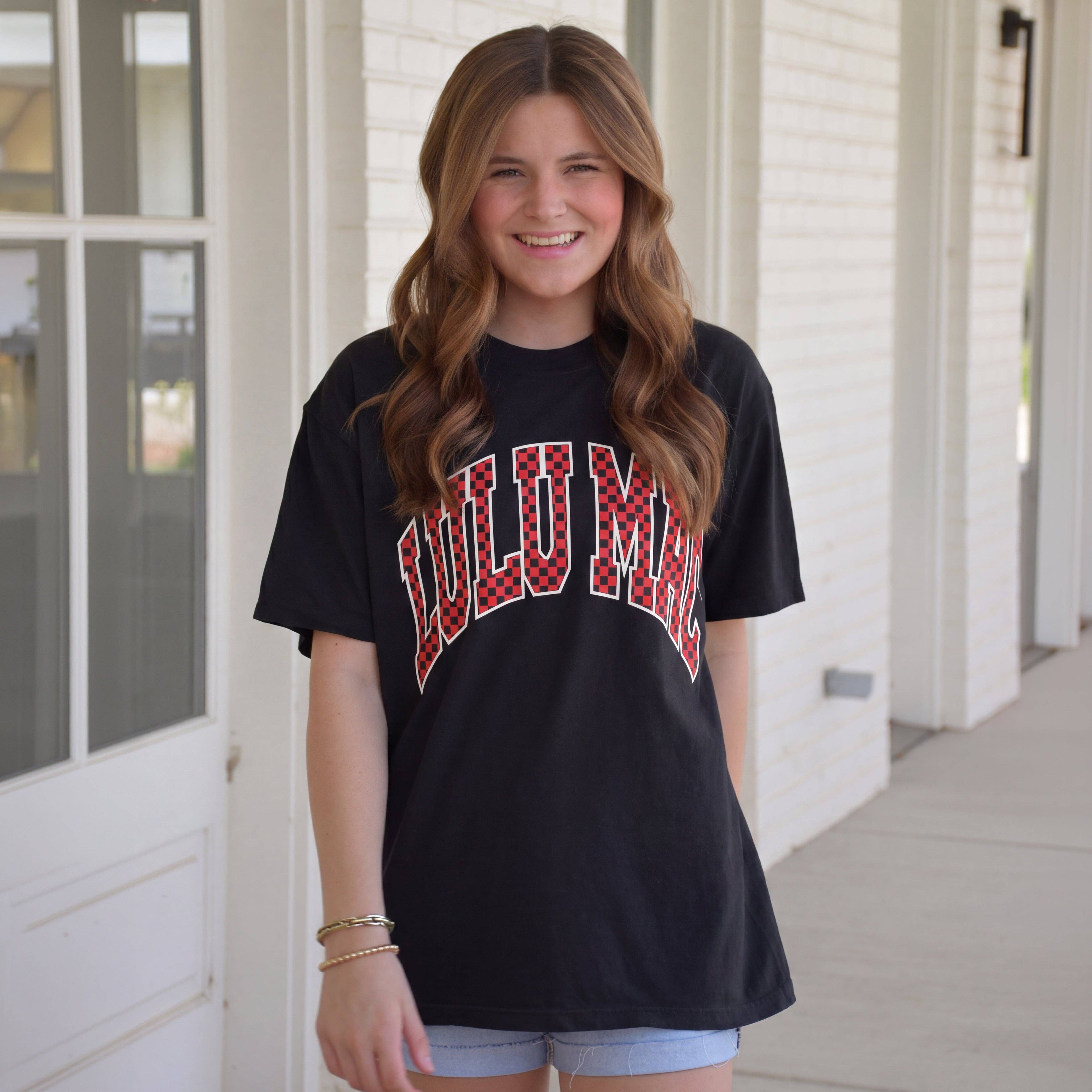 Girlie Girl Originals - LM-TS-1006 Team Red/Black Checkered Adult Black Comfort Colors Tee