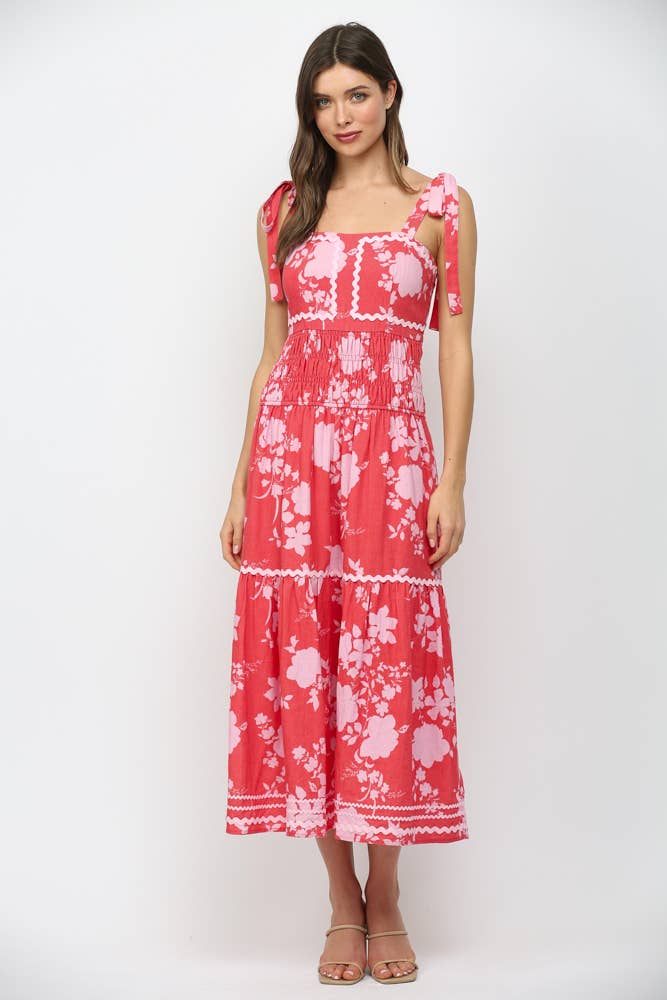 FATE - SELF TIE SHOULDER STRAP MAXI DRESS WITH RIC-RAC TRIM FD35828