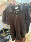 Athletic Scalloped Puff Sleeve Dress - Brown