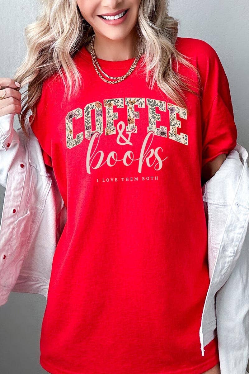 COLORBEAR - Coffee & Books Floral Graphic Heavy Cotton Tee