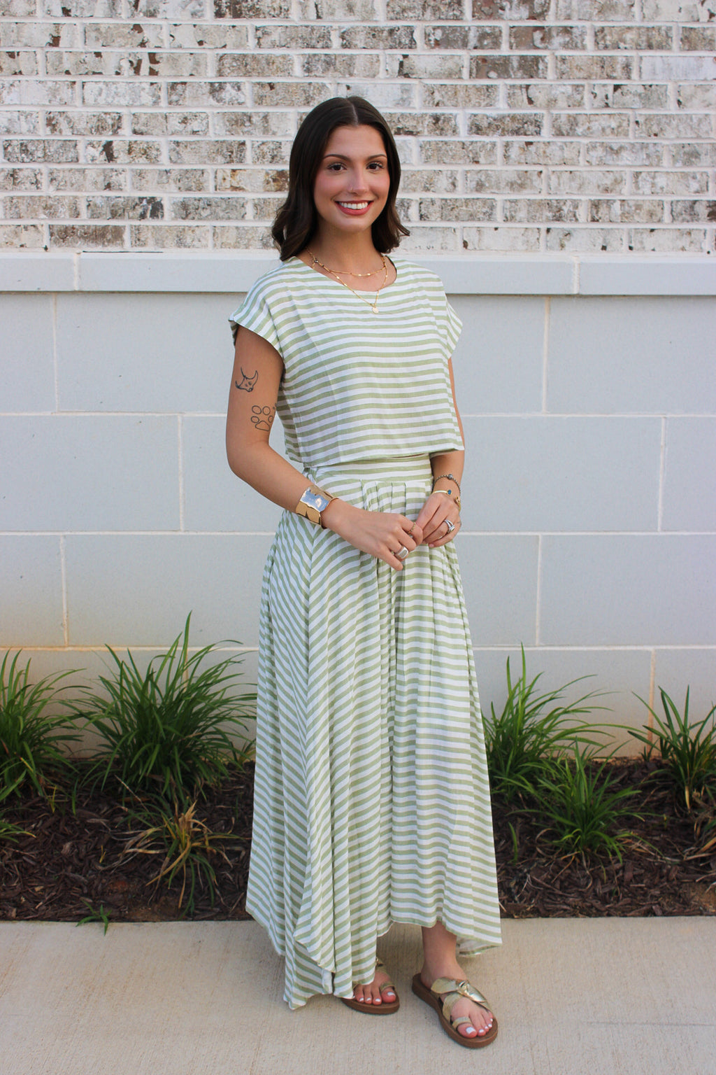 STRIPE HIGH WAIST PLEATED MIDI SKIRT Set