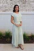 STRIPE HIGH WAIST PLEATED MIDI SKIRT Set
