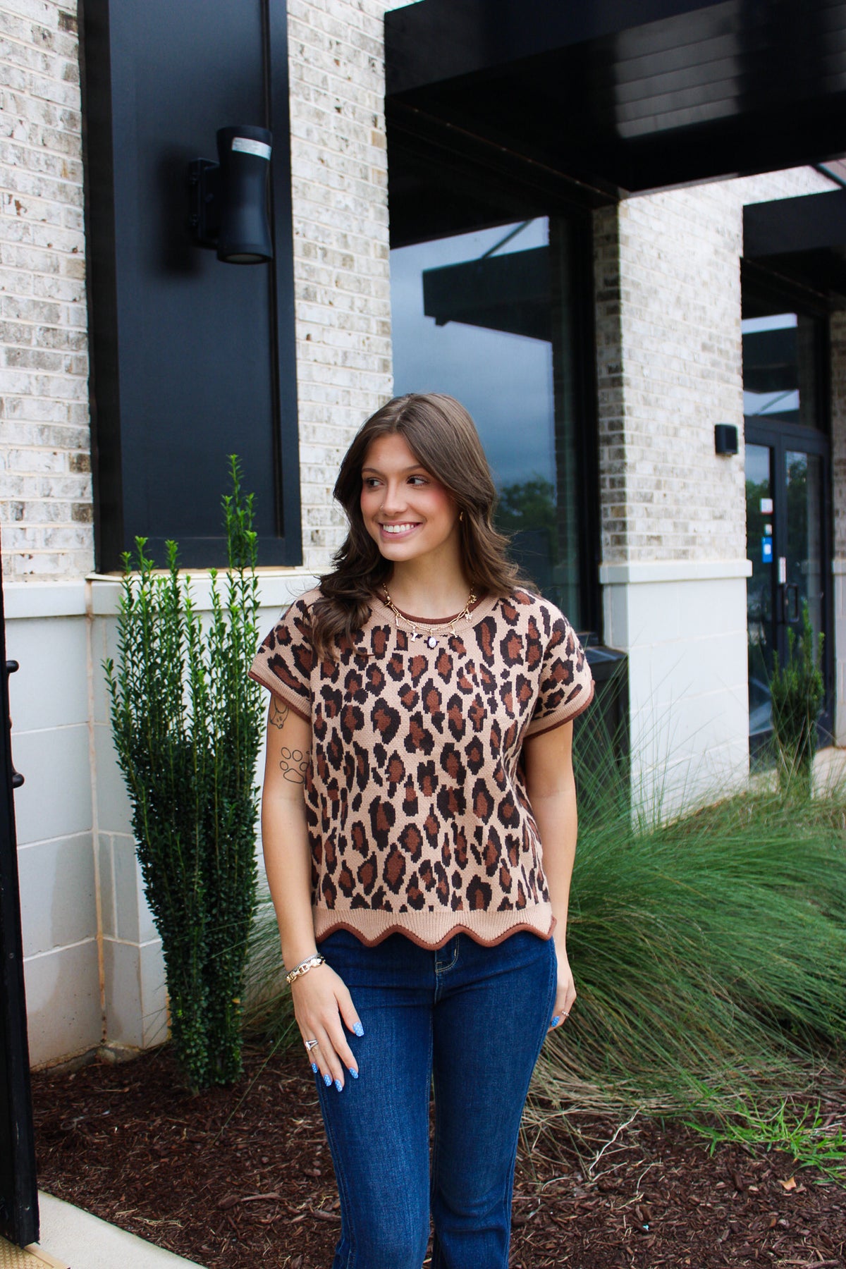 Leopard Scallop Hem Sweater