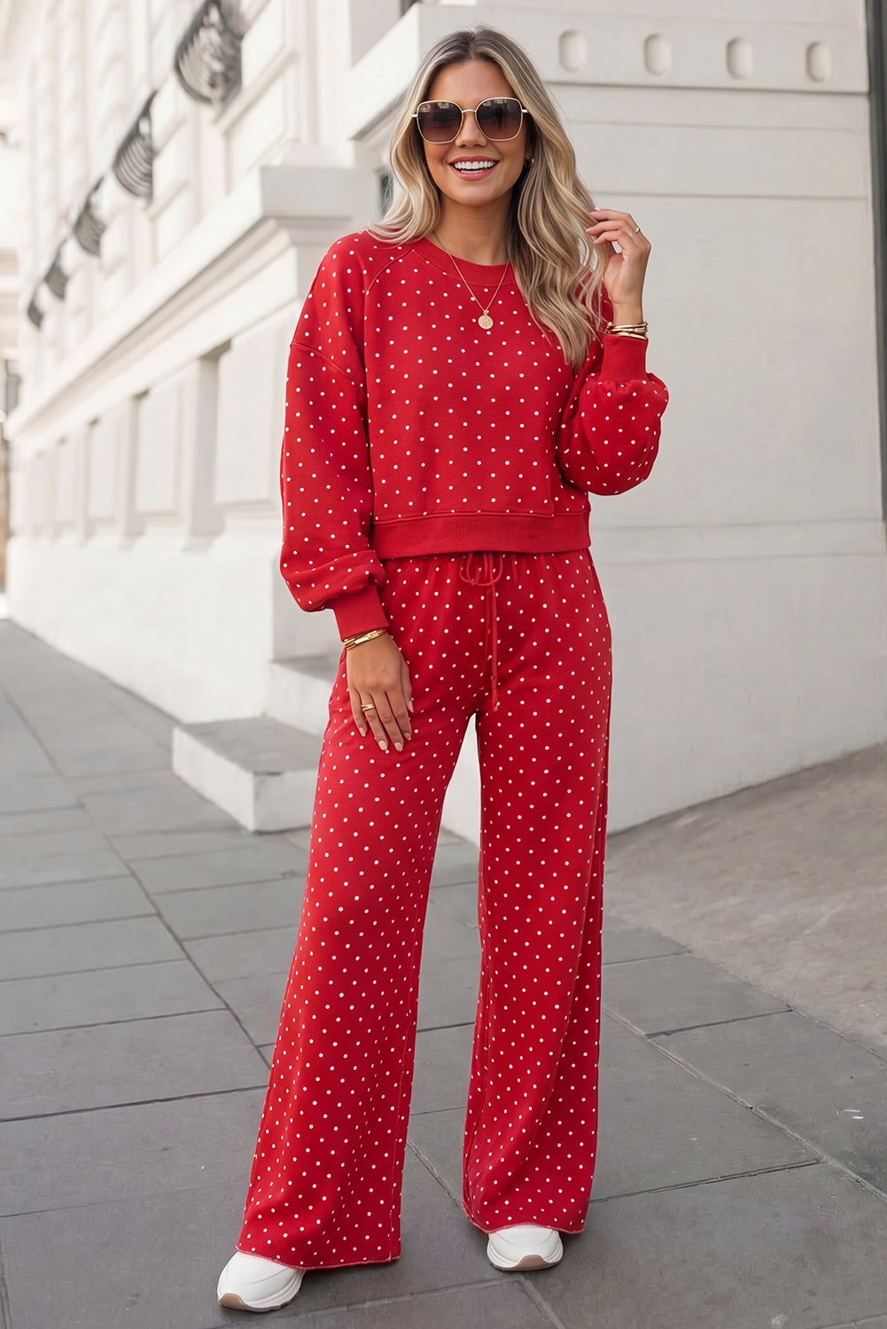 Aapparella - Polka Dot Print High Waist Pants Set | S-XL Plus 1X-4X