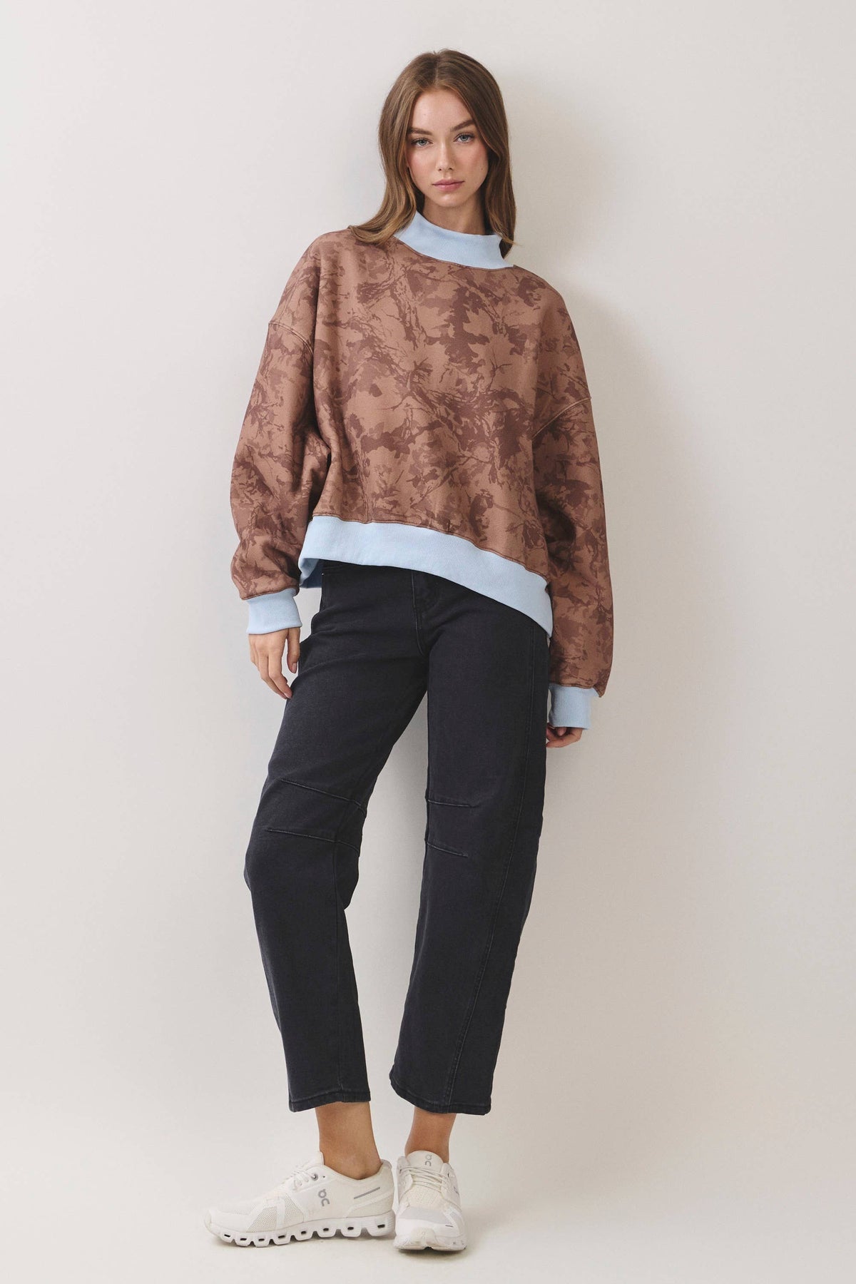 Contrast Mock Neck Printed Sweatshirt