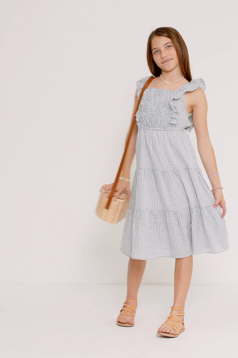 Girls Sleeveless Smocked Detail Ruffled Tiered Dress