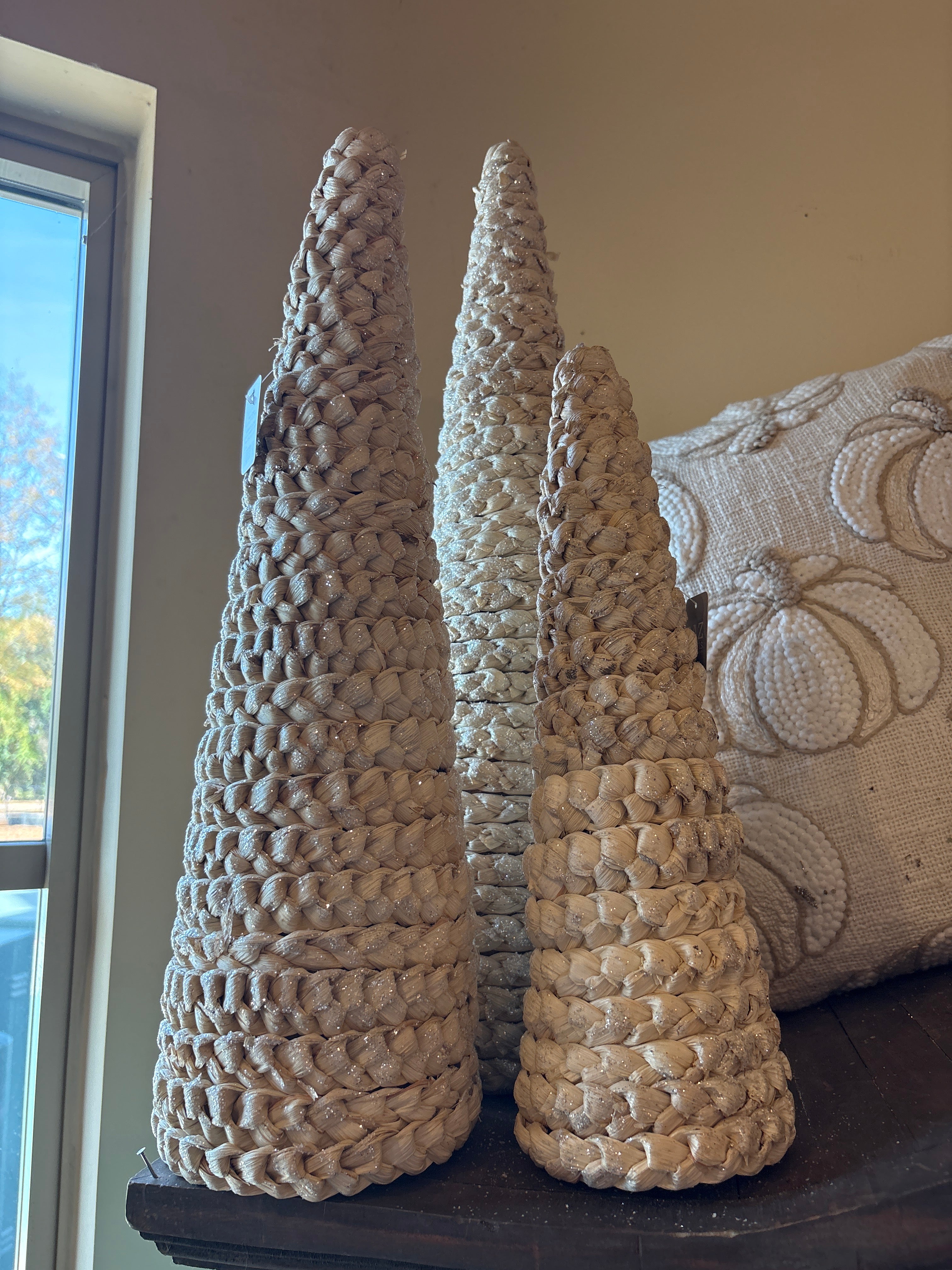 Set of Three Natural Rattan Cone Trees