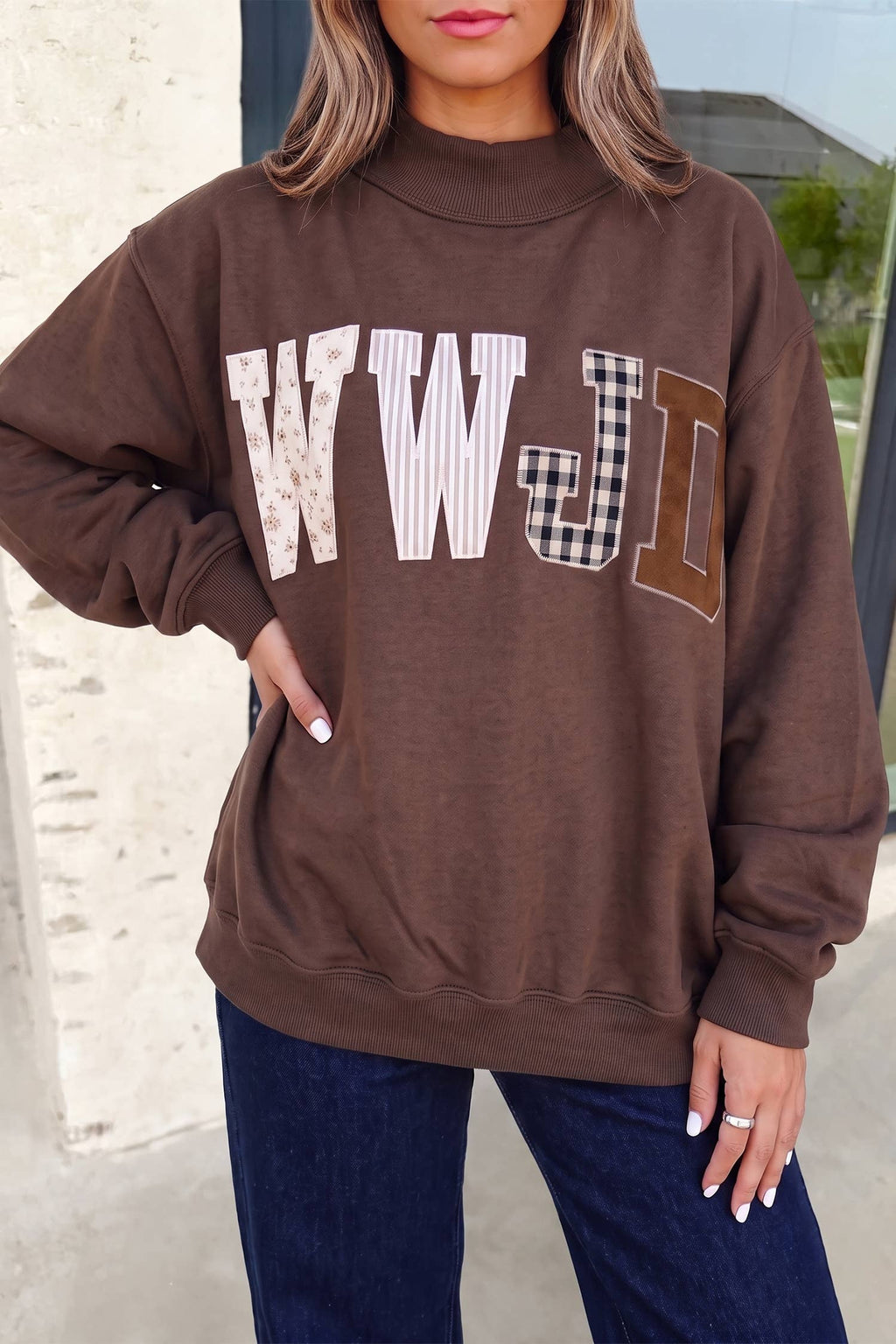 Aapparella - WWJD Embroidered Patch Mock Neck Sweatshirt | S-4X