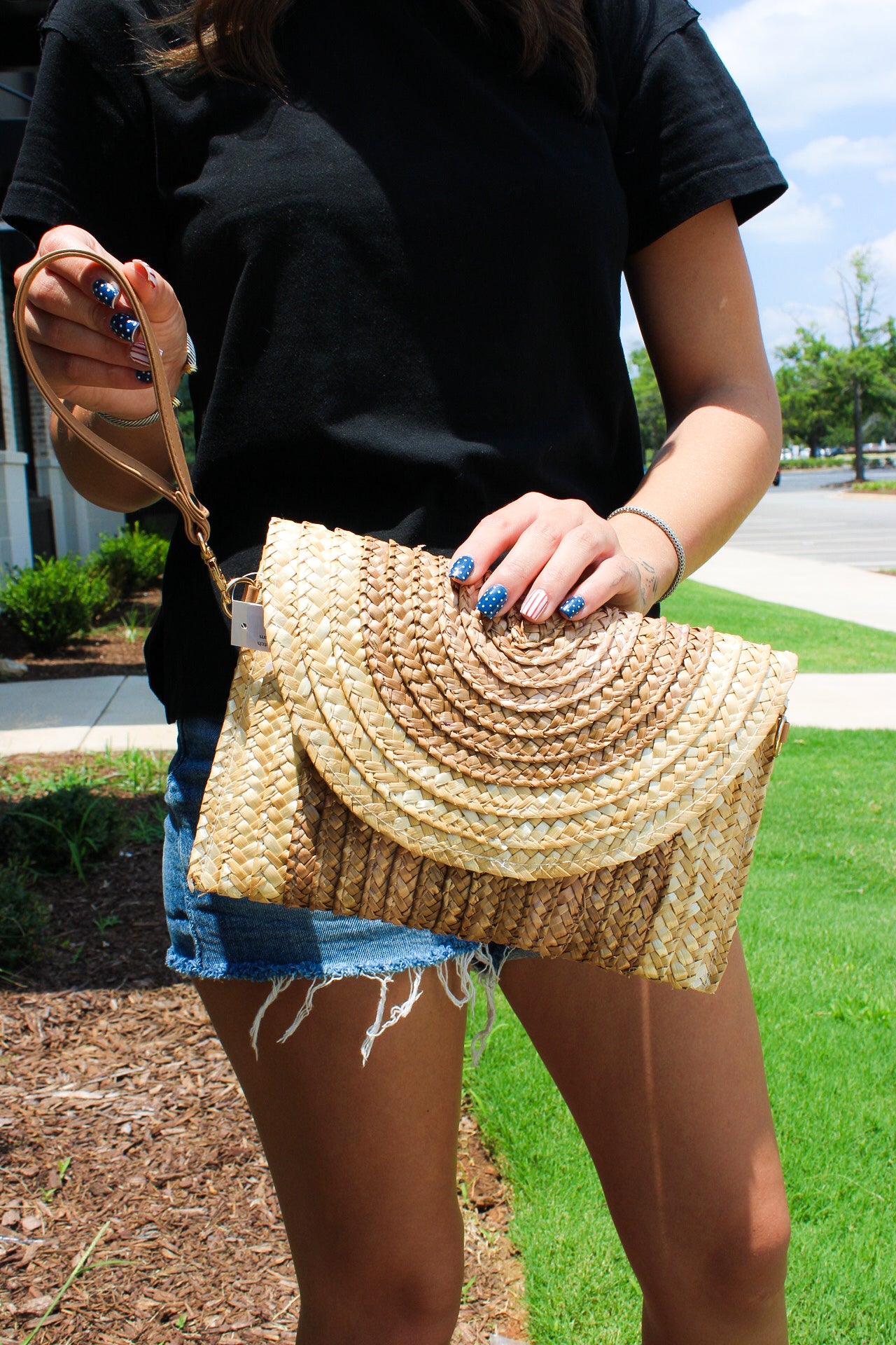 Half Moon Straw Beach Clutch