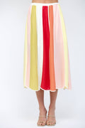FATE - LINEN BLEND VERTICAL MULTICOLOR PANELS COLOR-BLOCK MIDI SKIR