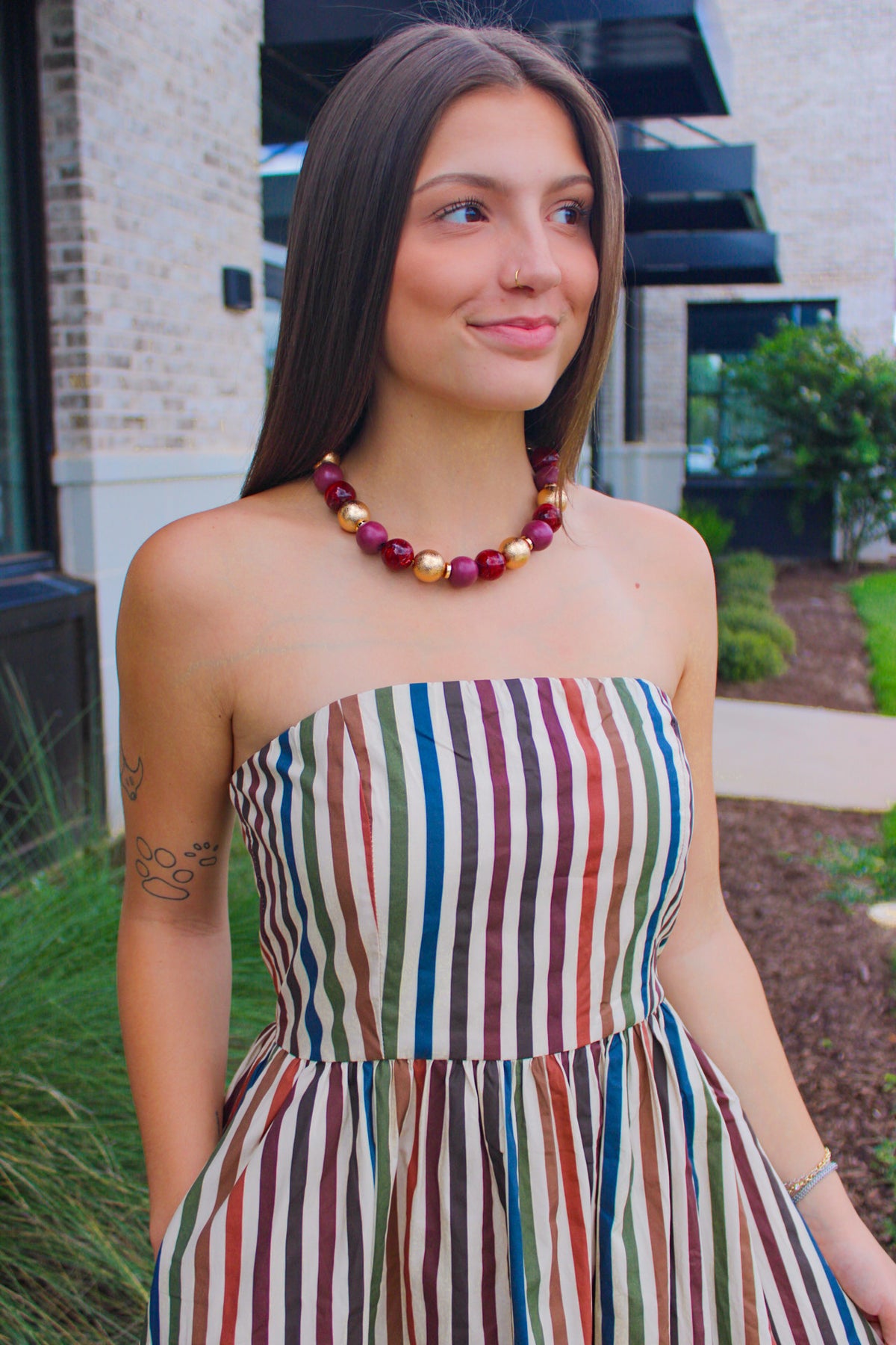 Multi Stripe Strapless Maxi Dress