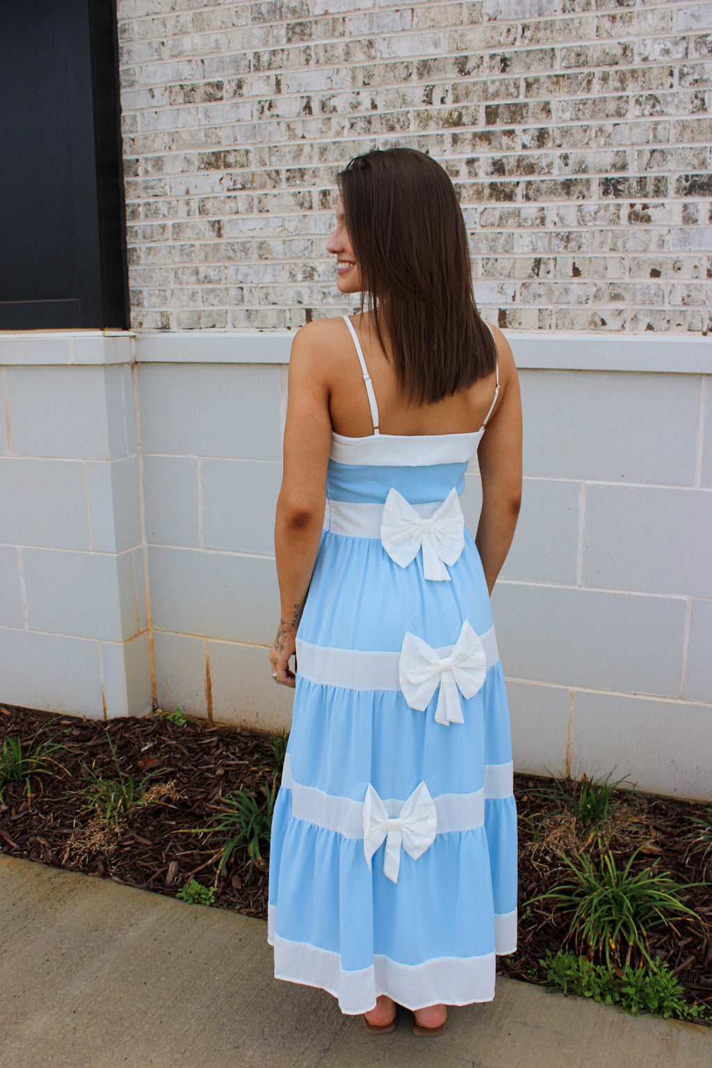 Tiered Midi Dress with Alternating Contrast Stripes