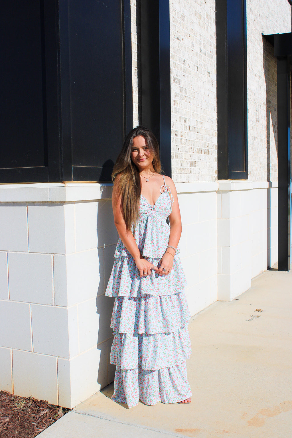 Morning Meadow Twisted Front Tiered
Smocked Maxi Dress