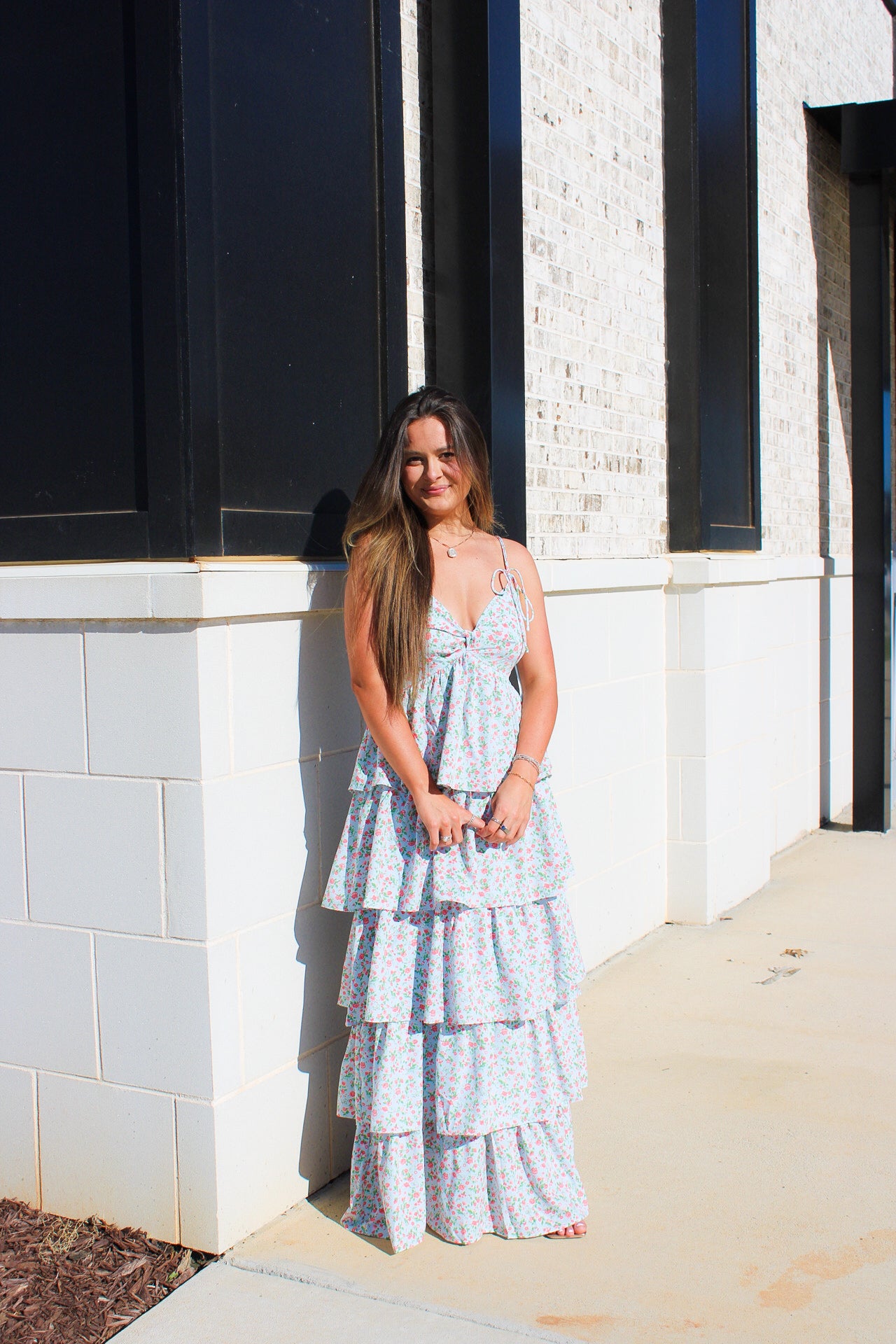 Morning Meadow Twisted Front Tiered
Smocked Maxi Dress