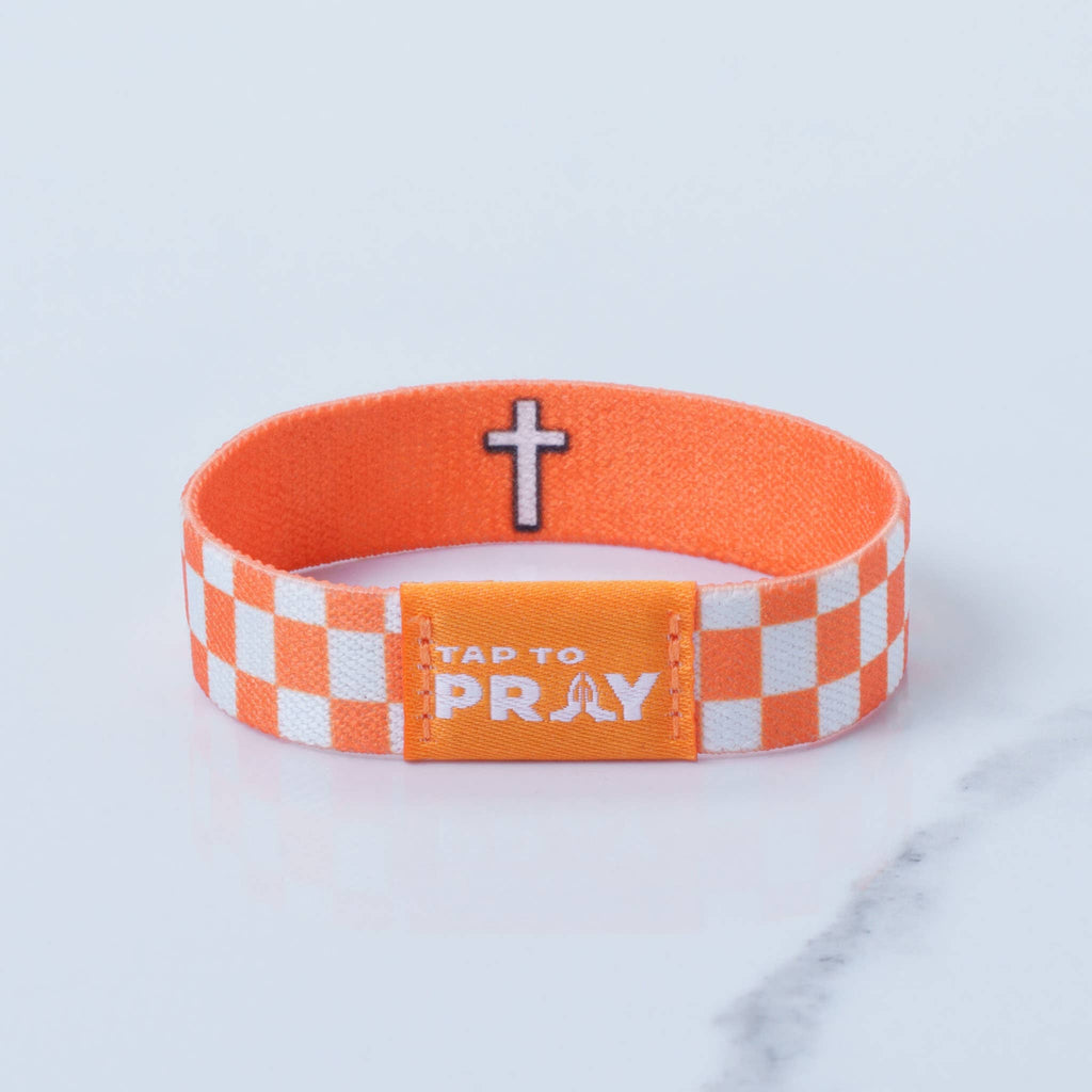 Versible - Tap To Pray™ Wristbands - Orange & White Checkers