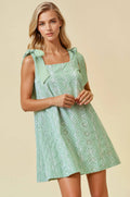 Doe and Rae - STRIPED EYELET TIE SHOULDER MINI DRESS - 28285D