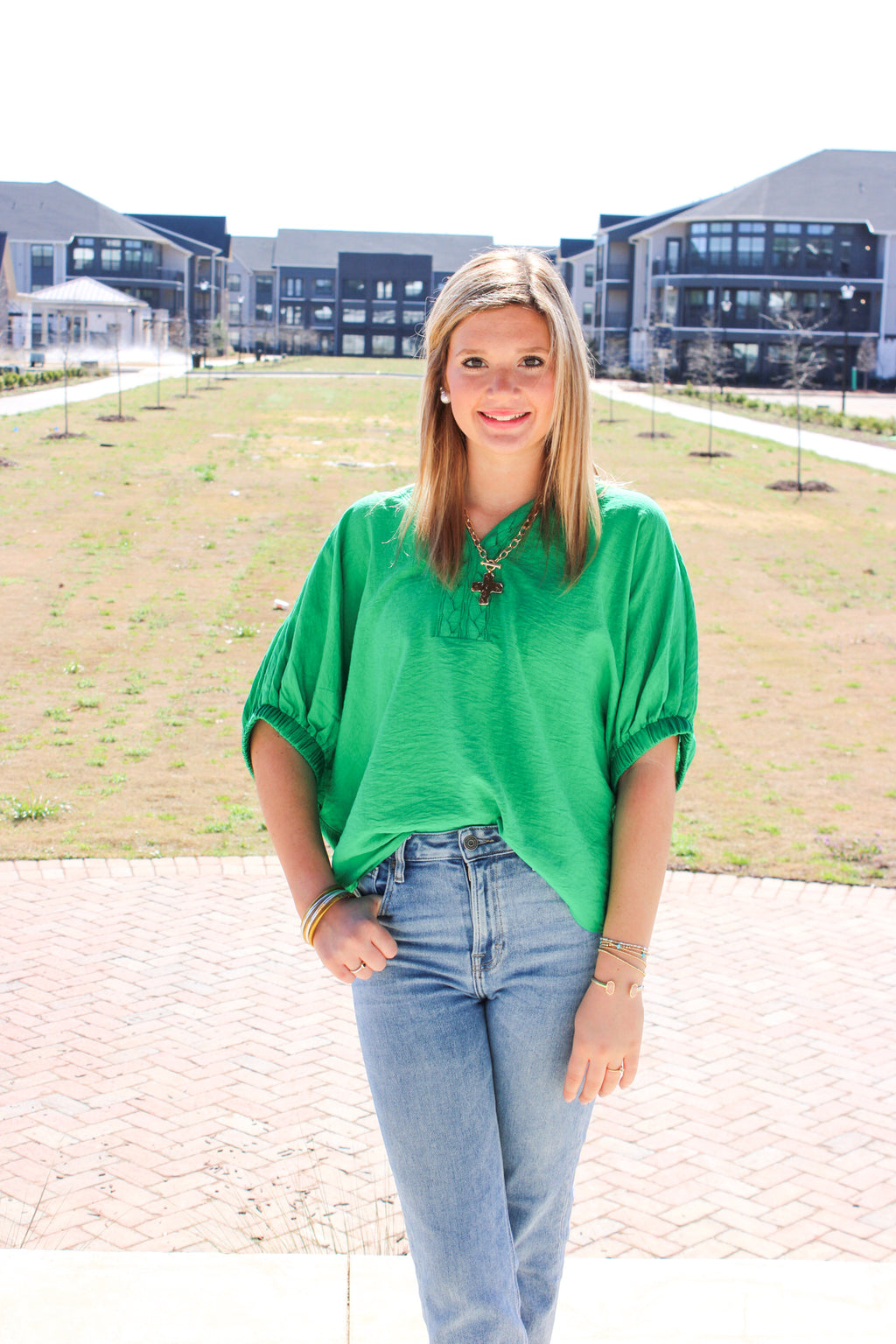 Solid dolman V neck top