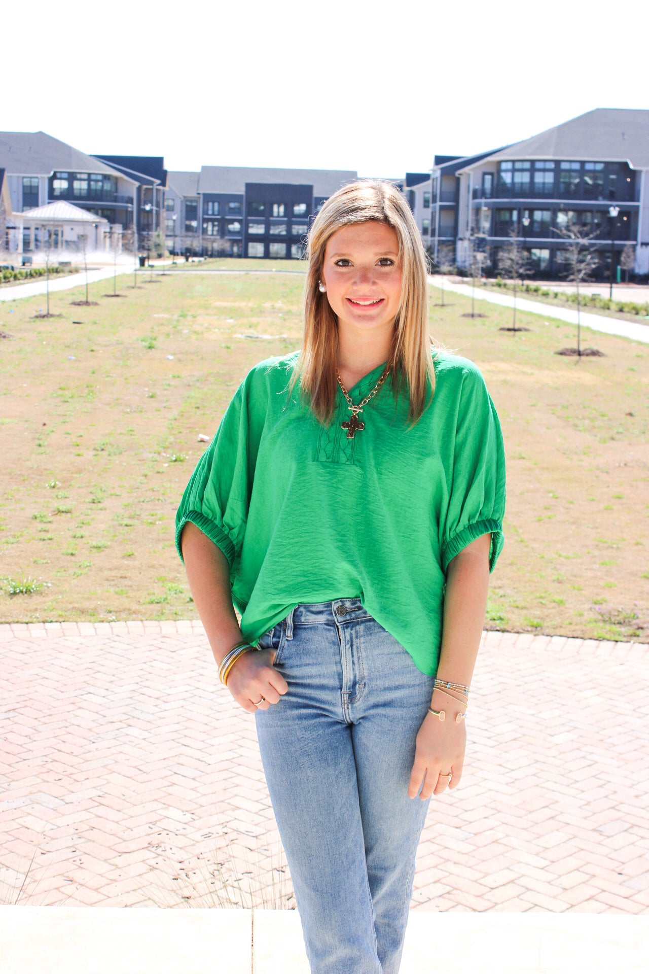 Solid dolman V neck top