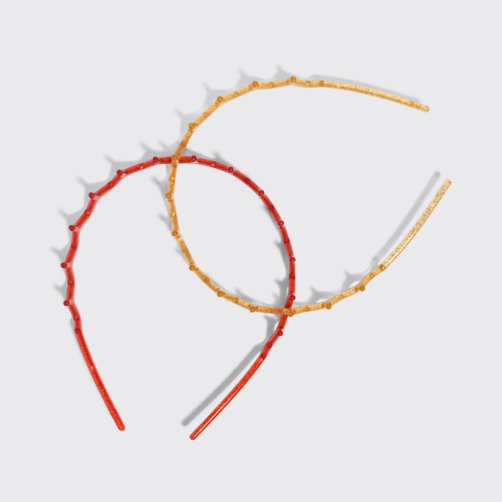 KITSCH - Recycled Plastic Zigzag Headbands 2pc Set - Gold & Red