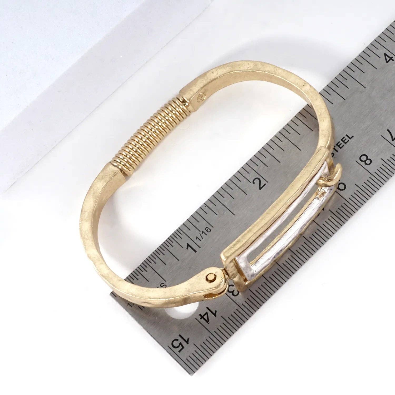 Wild Honey - Hammered Dual-Tone Rectangular Hook Hinge Bracelet