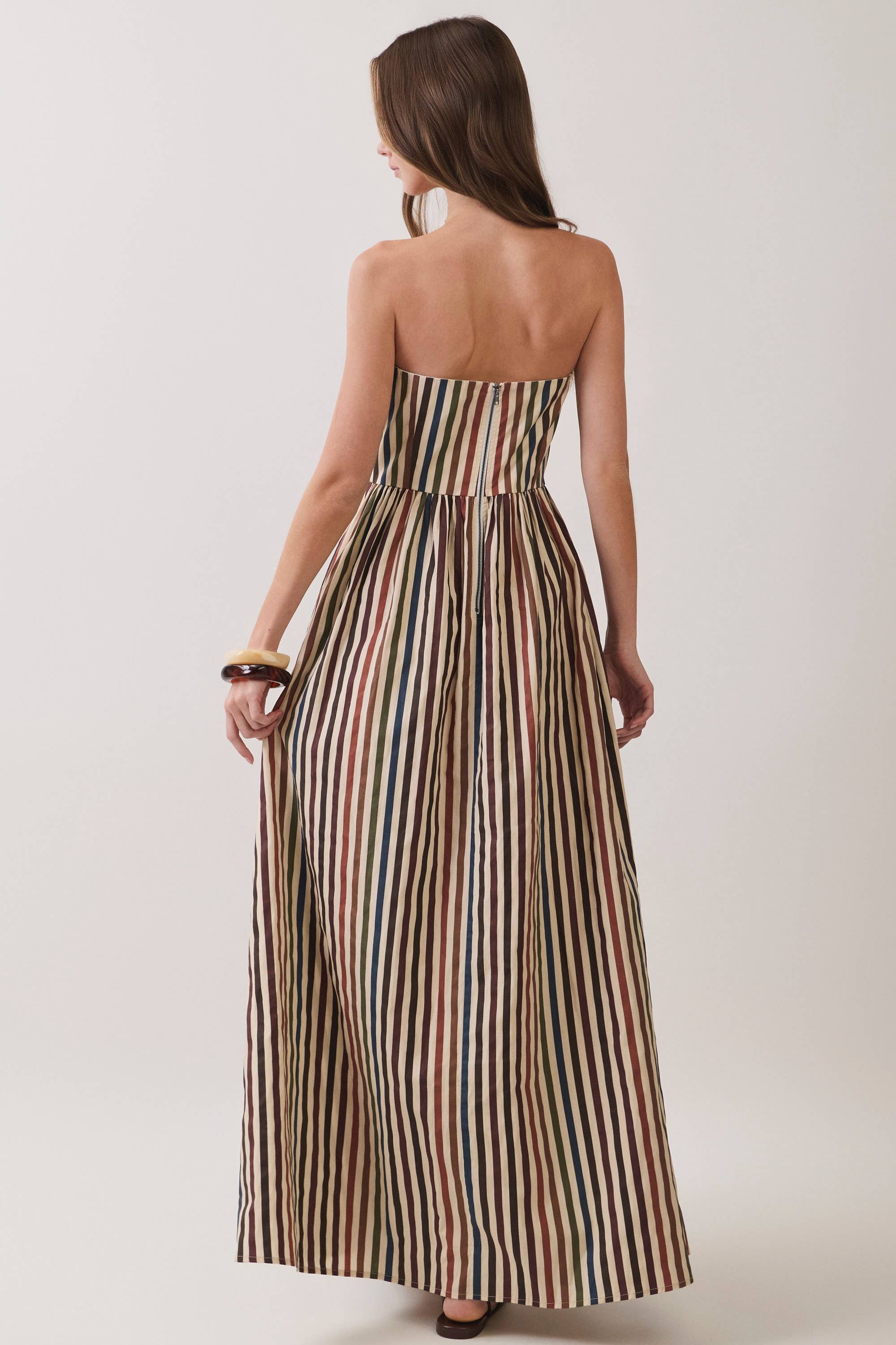 TCEC - CD07506-Multi Stripe Strapless Maxi Dress