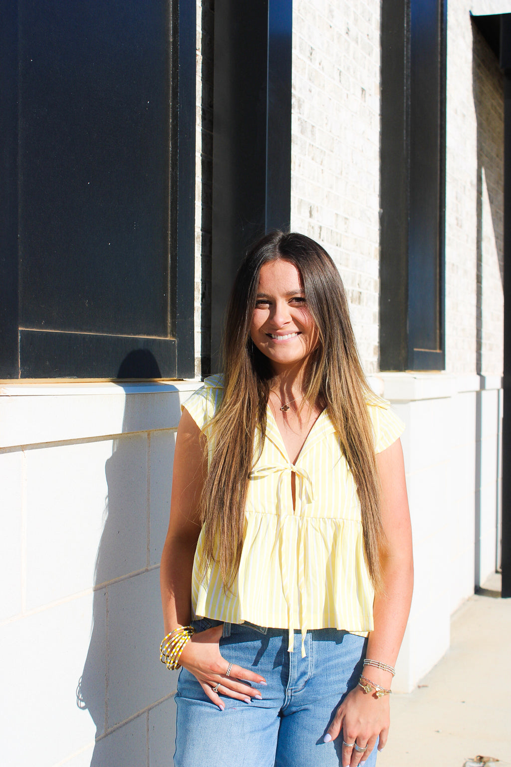 Striped Front Tie Peplum Top