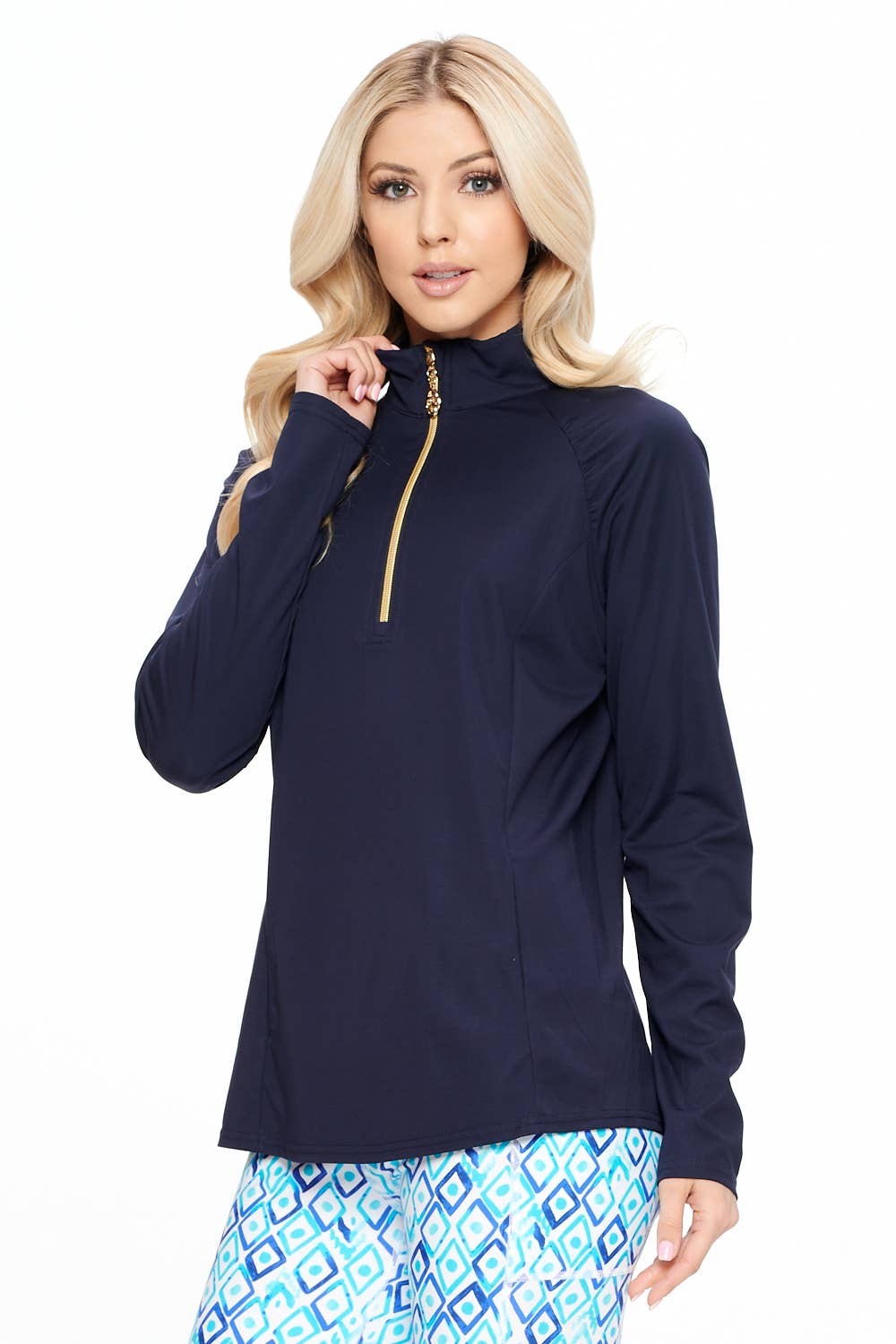 ARYEH - Navy Quarter-Zip Pullover with Gold Hardware