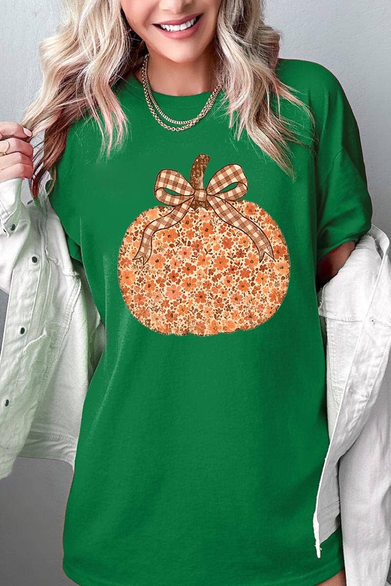 COLORBEAR - Floral Fall Pumpkin Graphic Heavy Cotton Tee